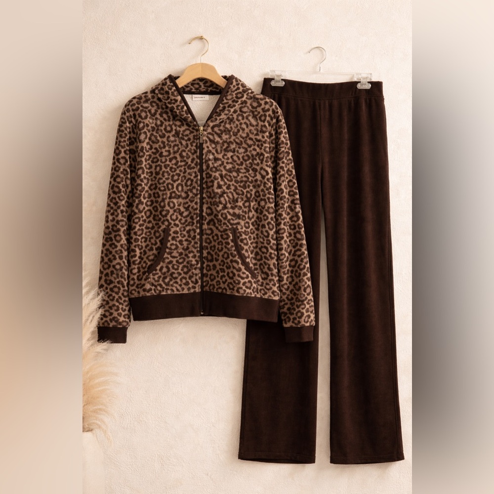 Style & Co Sport Leopard Velour Lounge Set XL Jacket L Pants Cozy Stretch
